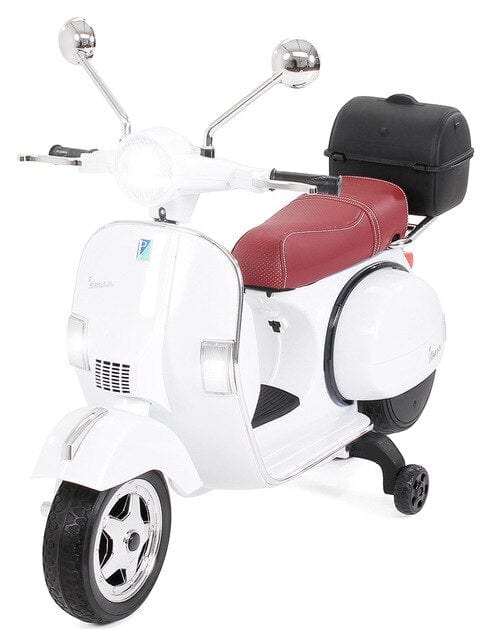 Motorcykel Barn Vit Läder Bekväm Säte Scooter